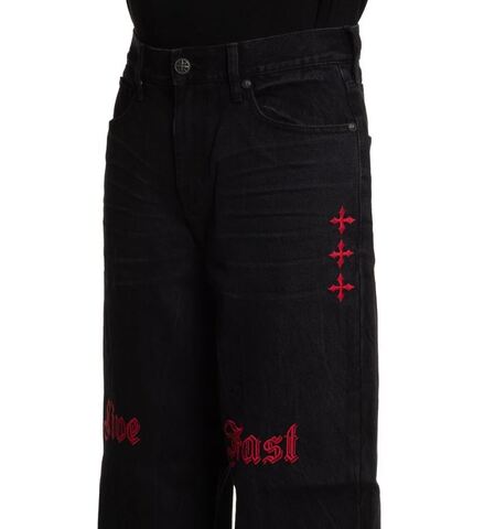 Affliction | Джинсы мужские Wide Leg Live Fast Black Jeans 110WL203 вышивка спереди справа