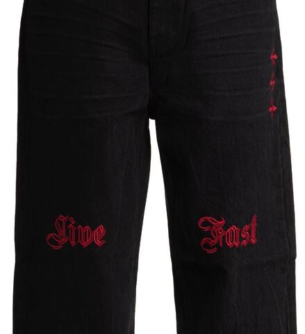 Affliction | Джинсы мужские Wide Leg Live Fast Black Jeans 110WL203 вышивка спререди