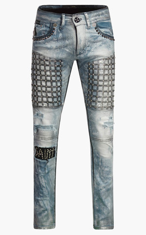 The Saints Sinphony | Джинсы мужские HELLRAISER LT BLUE BIKER JEANS SILVER TRIM TSG319 перед
