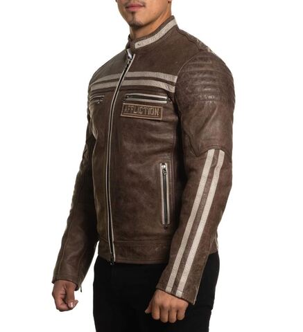 Affliction | Куртка кожаная мужская Black Skull Jacket 110OW414 слева