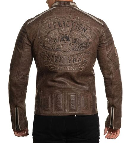 Affliction | Куртка кожаная мужская Black Skull Jacket 110OW414 сзади