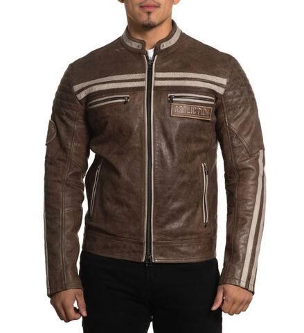 Affliction | Куртка кожаная мужская Black Skull Jacket 110OW414 перед