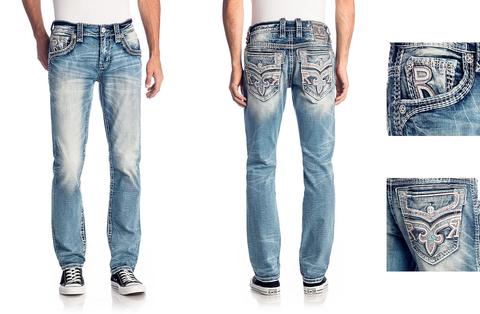 Rock Revival | Джинсы мужские TOFFEE A201 ALT STRAIGHT RP2462A201 прямые перед и сзади в деталях