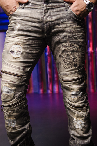 Robin's Jean | Джинсы мужские 5D DRK BROKEN B50446-GR101 левый бок