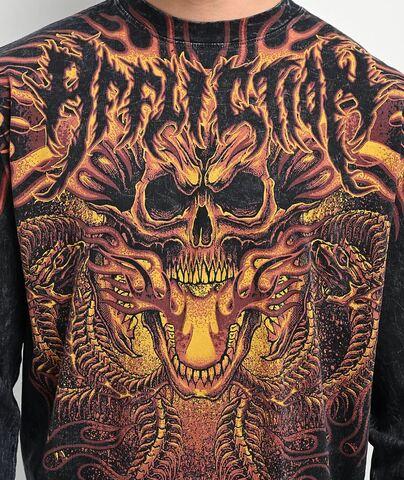 Affliction | Футболка лонгслив мужская Electric Storm Black Wash Long Sleeve T-Shirt A28196 принт спереди