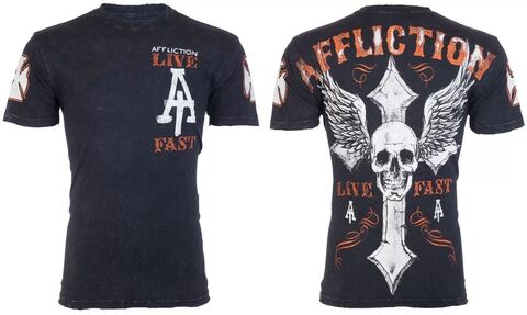 Affliction | Футболка мужская LIVE FAST CUSTOMS A13635 перед и спина