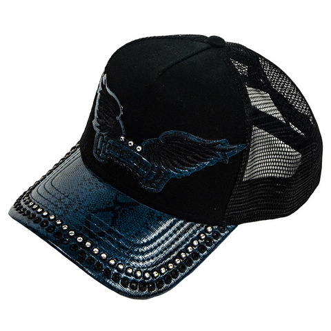 Robin's Jean | Бейсболка BLACK TWILL CAP WITH BLUE VISOR AND CRYSTALS CAP1023-H-101-38 левый бок