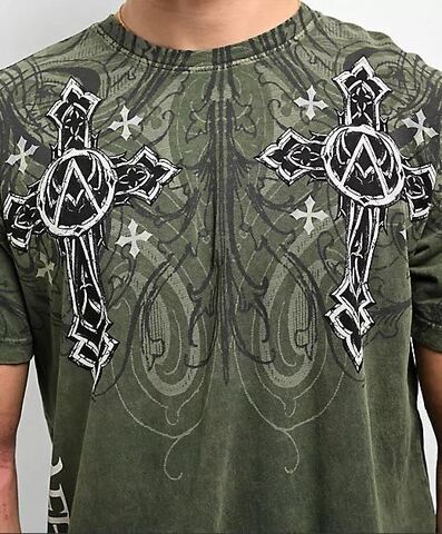 Affliction | Футболка мужская Winged Dagger Tee Green A27229 принт спереди