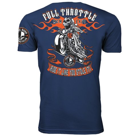 Rush Couture | Футболка мужская FULL THROTTLE Navy Blue RC120 с мотоциклом спина