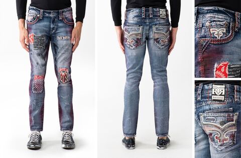 Rock Revival | Джинсы мужские JASER SA219 SLIM TAPER NON EXCLUSIVE EXHIBITION SERIES 32" RP3512SA219R перед сзади и детали
