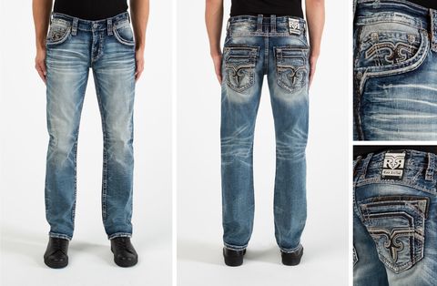 Rock Revival | Джинсы мужские RALPH J201 STRAIGHT RP3666J201 синие перед и сзади