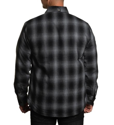 Affliction | Рубашка фланелевая утепленная мужская FALTER FLANNEL JACKET 110OW374 спина на модели