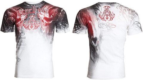 Archaic | Футболка мужская Nightwatcher White Red AM348WR от Affliction перед и спина