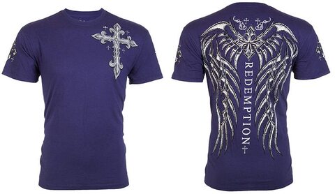 Archaic | Футболка мужская SPINE WINGS Navy Blue ARW1802N от Affliction перед и спина