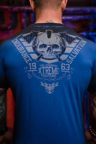 Xtreme Couture | Футболка мужская SPIRIT WARRIOR X1777 от Affliction синяя принт на спине череп