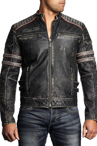 Affliction | Куртка мужская кожаная Black Premium Fast Lane Jacket 110OW209 перед