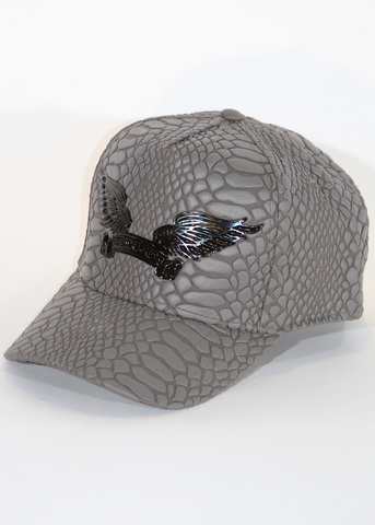 Robin's Jean | Бейсболка мужская CRACKLE HAT IN GREY WITH BLACK WINGS полубоком