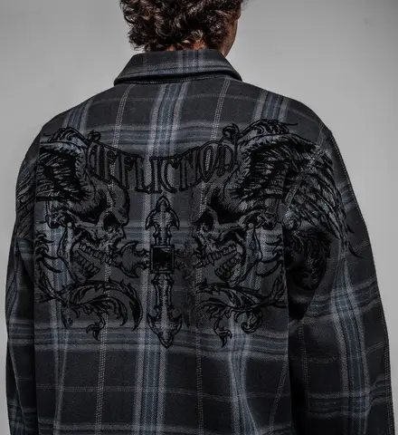 Affliction | Рубашка фланелевая мужская Winged Up Flannel Shirt 110WV967 принт сзади
