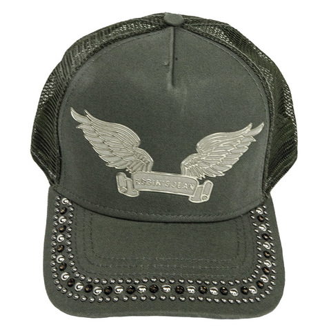 Robin's Jean | Бейсболка мужская TRUCKER CAP IN OLIVE WITH CRYSTALS CAP1015-B421-64 перед