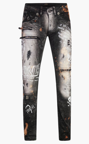 The Saints Sinphony | Джинсы мужские DISTRESSED BLACK GRAFFITI PRINTED JEANS TSG304 перед