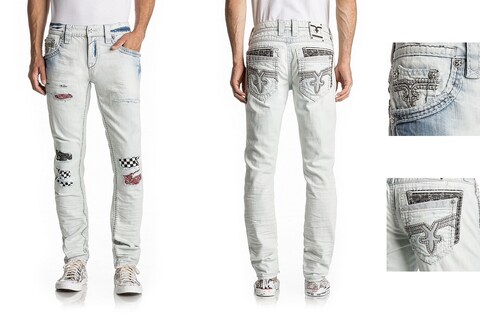 Rock Revival | Джинсы мужские SKYLARK SL2 SLIM TJ1673SL2 перед, сзади и детали