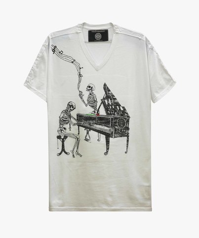 The Saints Sinphony | Футболка мужская SKELETON PIANIST White TS3394 перед