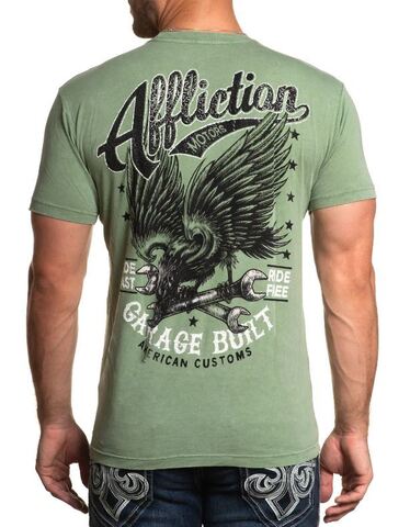 Affliction | Футболка мужская AC BORN FREE DARK GREEN A26002 сзади