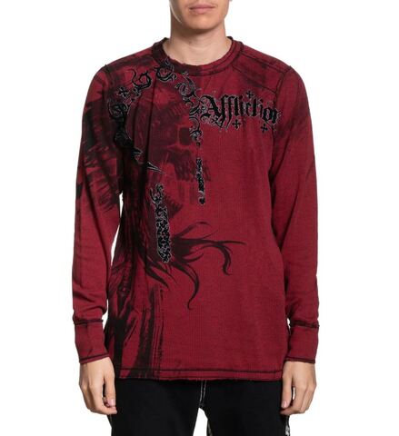 Affliction | Пуловер двусторонний мужской Indian Chief LS Rev. Thermal DIRTY RED A8350RD перед
