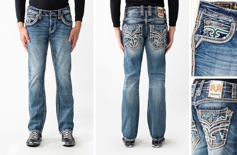 Rock Revival | Джинсы мужские ELIJAH J202 STRAIGHT 32" RP3659J202R перед сзади и детали