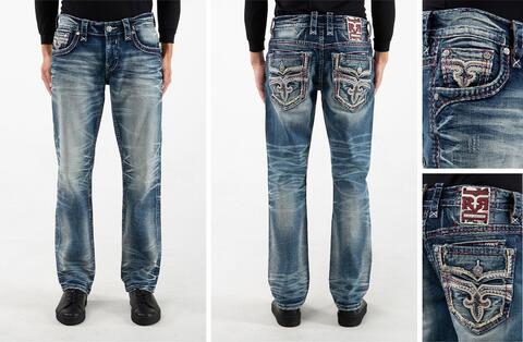 Rock Revival | Джинсы мужские CALIX J200 STRAIGHT 32" RP3766J200R перед сзади и детали