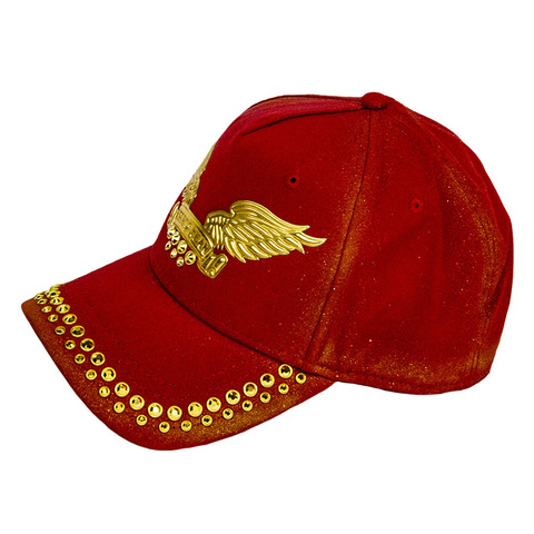 Robin's Jean | Бейсболка мужская GOLD DUST CAP IN RED WITH GOLD WINGS AND CRYSTALS CAP1048G-B765-5 левый бок