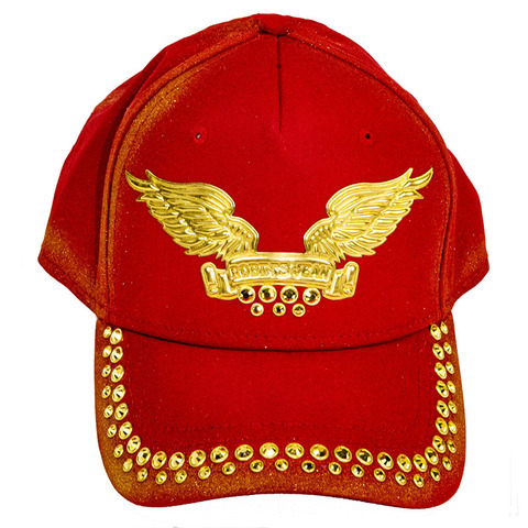 Robin's Jean | Бейсболка мужская GOLD DUST CAP IN RED WITH GOLD WINGS AND CRYSTALS CAP1048G-B765-5 перед