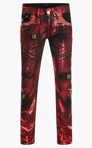 The Saints Sinphony | Джинсы мужские RED FOIL BIKER JEANS GOLD TRIM TSG334 перед