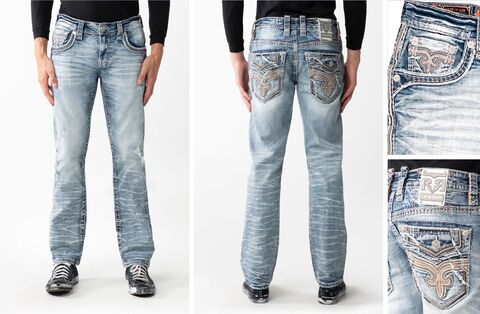 Rock Revival | Джинсы мужские DEEN J203 STRAIGHT RP2326J203 перед сзади и детали