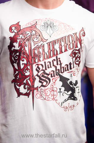 Affliction | Футболка мужская Black Sabbath Tee White Signature Series Red Label A590W принт спереди