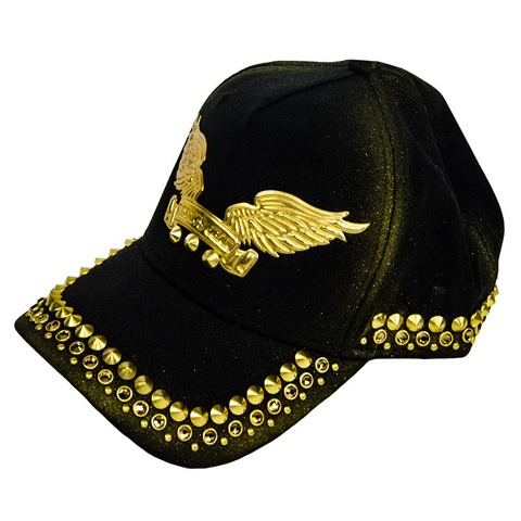 Robin's Jean | Бейсболка GOLD DUST CAP IN BLACK WITH WINGS AND CRYSTALS сбоку