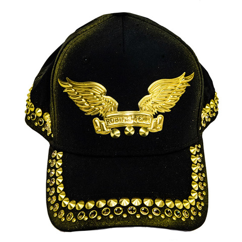 Robin's Jean | Бейсболка GOLD DUST CAP IN BLACK WITH WINGS AND CRYSTALS перед