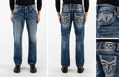 Rock Revival | Джинсы мужские TABBY J201 STRAIGHT RP3669J201 перед и сзади, детали