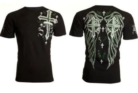 Archaic | Футболка мужская Faith Regained black green AM1636 от Affliction спереди и сзади