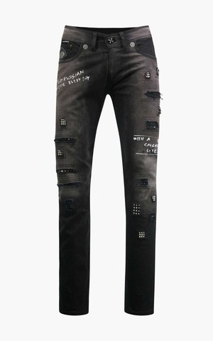 The Saints Sinphony | Джинсы мужские GRAFFITI PRINT DISTRESSED JEAN BLACK TSG317 перед