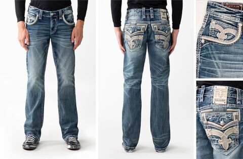 Rock Revival | Джинсы мужские EGGPLANT B203 BOOT 32" RP3500B203R перед сзади и детали
